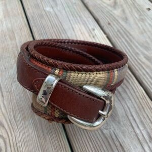 Vintage Brighton leather and needlepoint style striped belt L